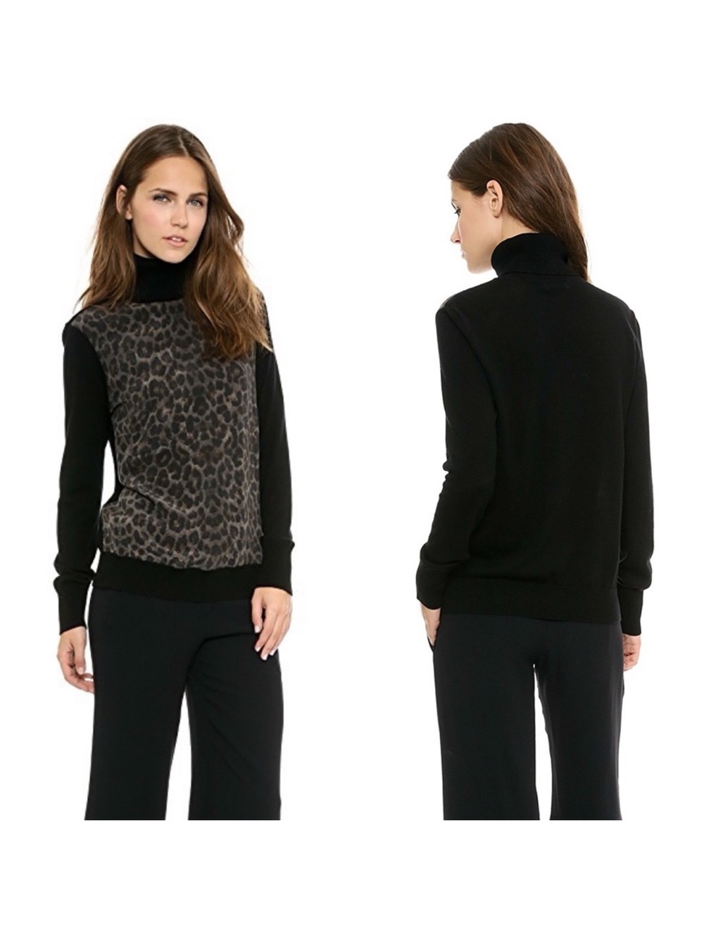 Equipment Spencer Leopard Mixed Media Turtleneck Sweater